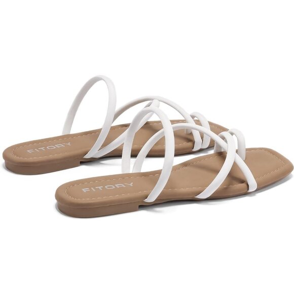 Women's White Soft Flat Toe Ring Style Thongs Cross Strap Slide Sandal Shoes - Picture 5 of 6